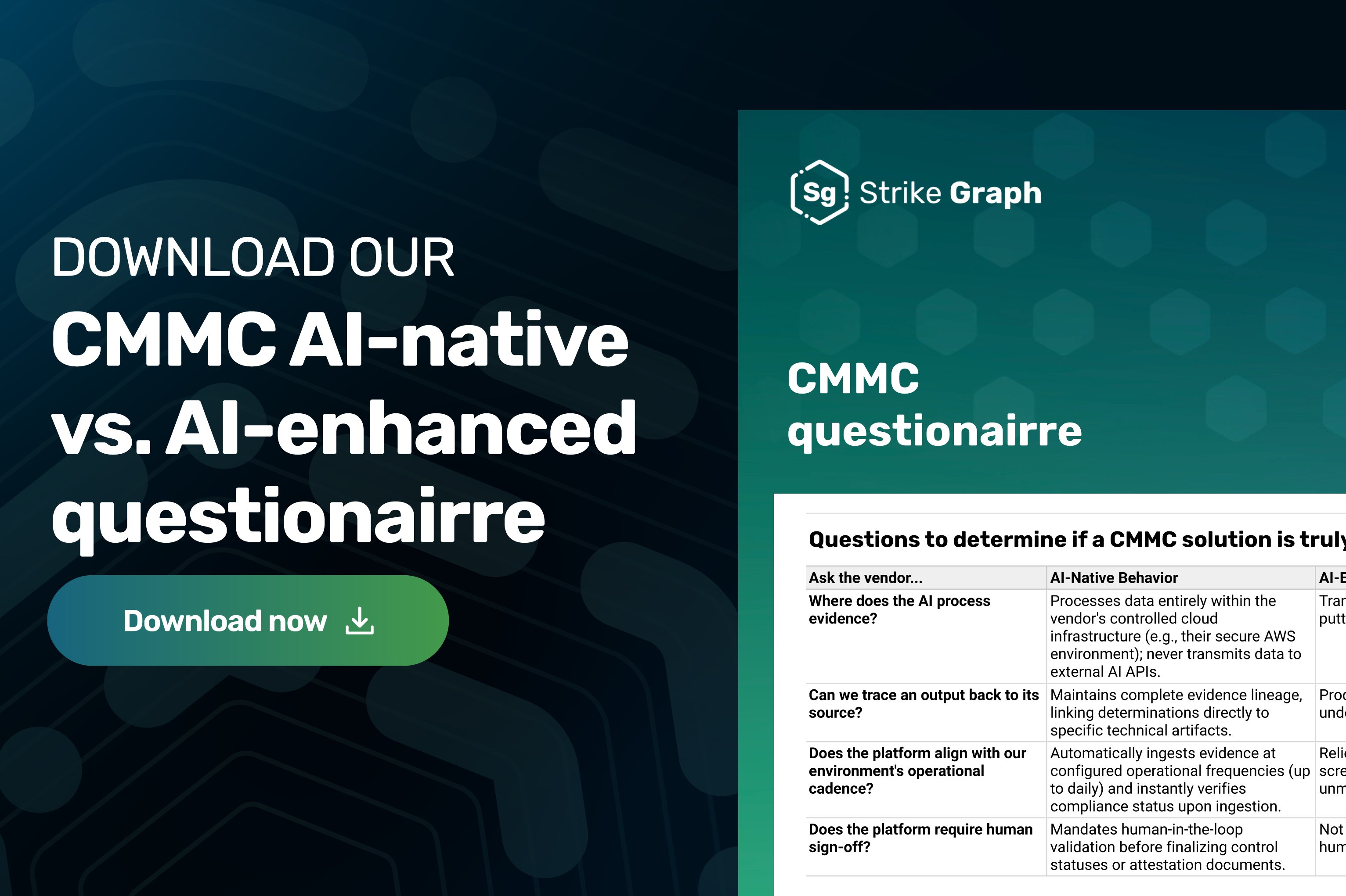 Download a Google Sheet of the above table, “Questions to determine if a CMMC solution is truly AI-native”