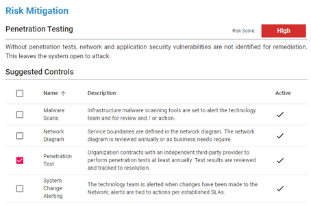 Strike Graph Risk mitigation Screen shot