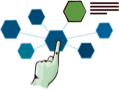 Illustration of someone pushing on a hexagon that is linked to other hexagons