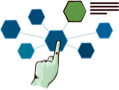 Illustration of someone pushing on a hexagon that is linked to other hexagons