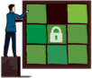 Illustration of someone putting together a puzzle with a lock on it