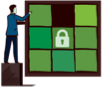 Illustration of someone putting together a puzzle with a lock on it