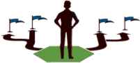 Illustration of someone standing at a cross roads with lots of different options